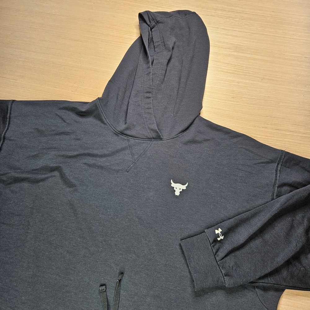 Under‎ Armour Project Rock Terry Hoodie Women XL Black Brahma Bull Crop 1361059